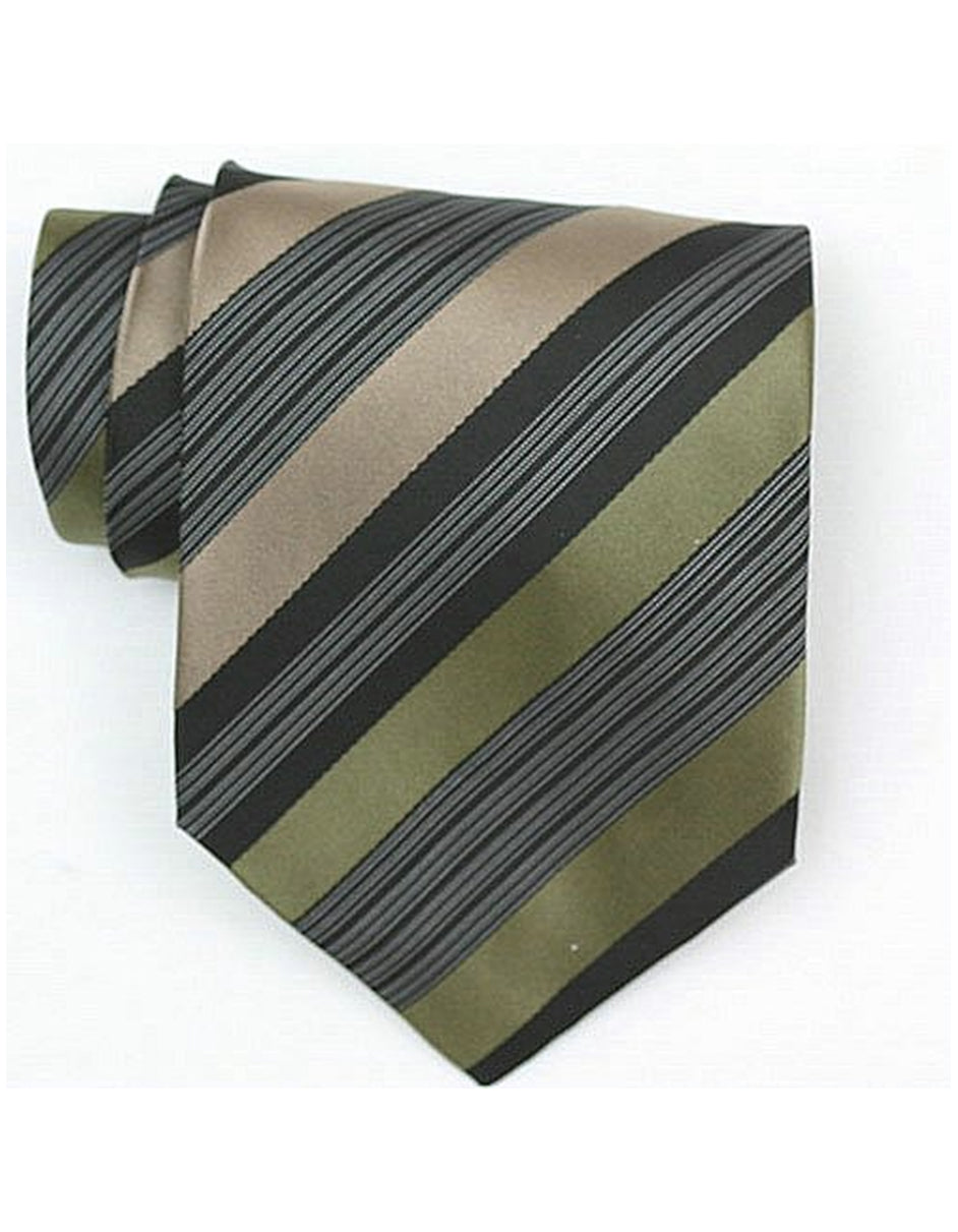 Mocha & Green Stripe Neck Tie - One Size Fits All