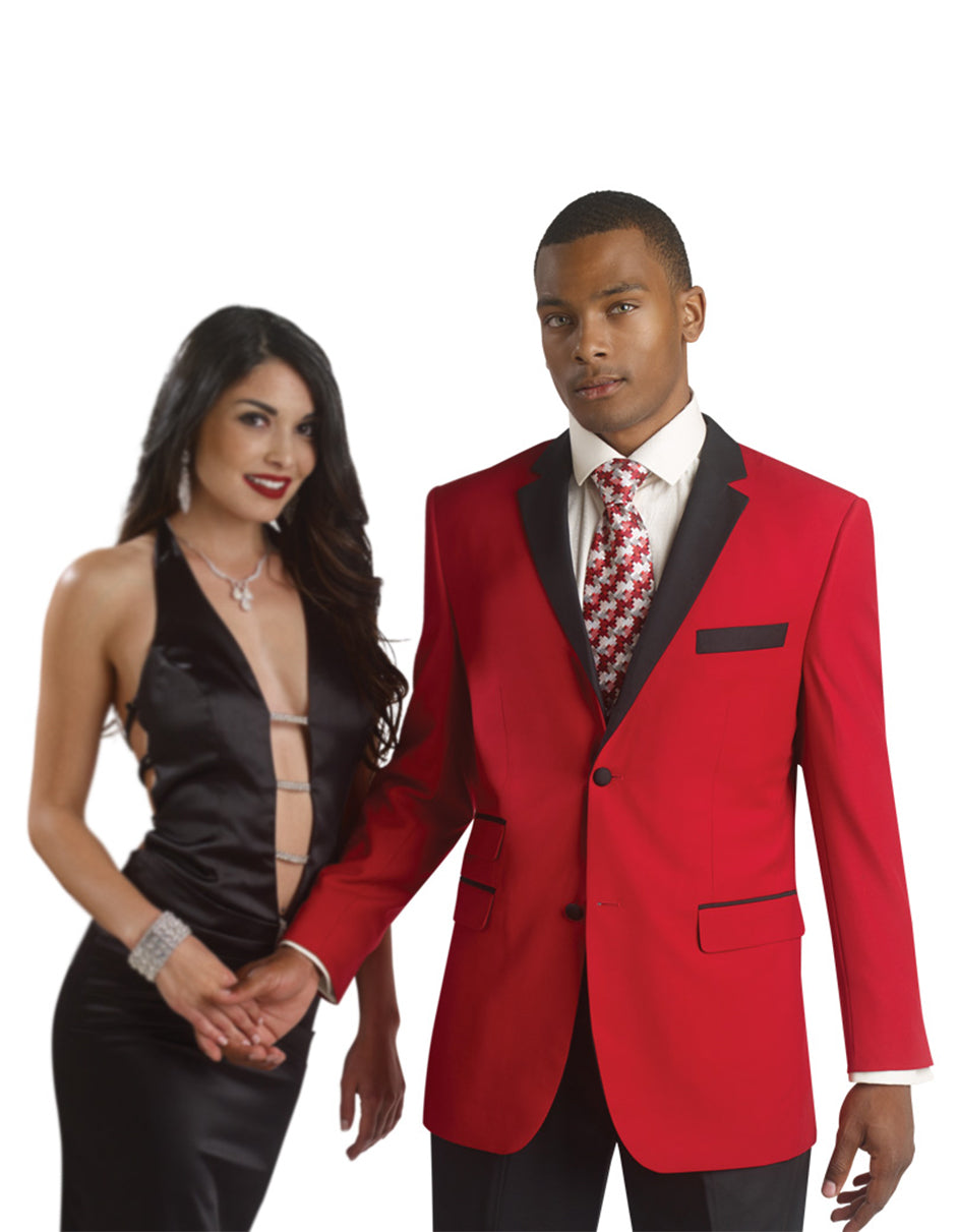 Red & Black Notch Tuxedo - 38 Short Jacket+32 Waist Adjustable 28to34)(Height: 5 4 to5 7 )(Neck 15-16.5)S-M)