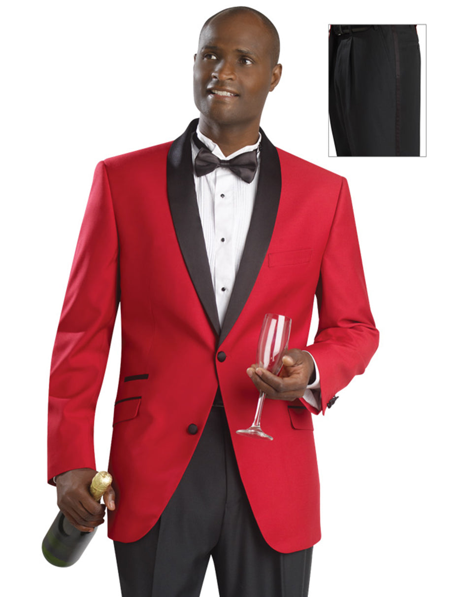 Mens Red & Black Shawl Prom Tuxedo - 38 Short Jacket+32 Waist Adjustable 28to34)(Height: 5 4 to5 7 )(Neck 15-16.5)S-M)