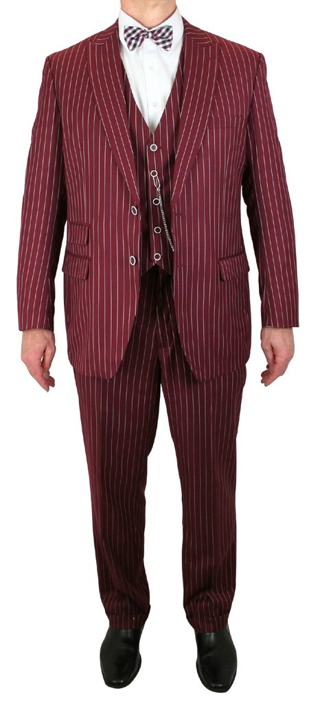 Bullock Suit - Burgundy Stripe - 38 Short Jacket+32 Waist Adjustable 28to34)(Height: 5 4 to5 7 )(Neck 15-16.5)S-M)