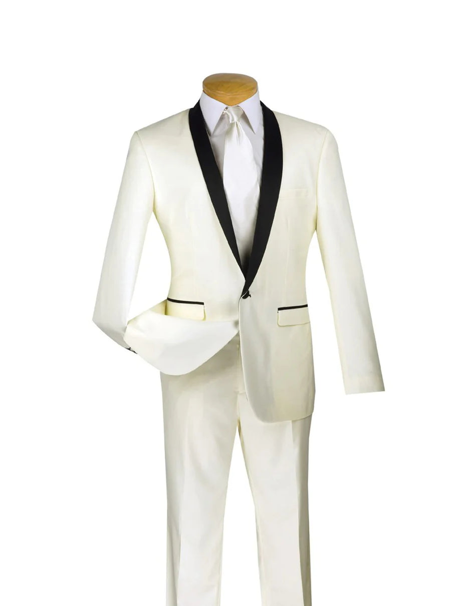 "Ivory & Black Shawl Tuxedo Suit"