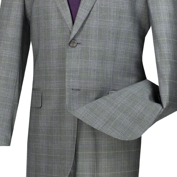 Pompey Collection - Men's Glen Plaid Dress Suit 2 Piece Regular Fit in Gray - Gray