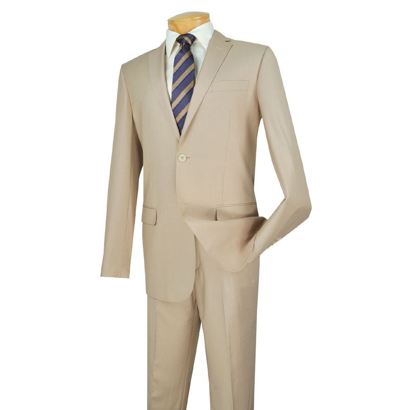 Slim Fit Men's Suit 2 Piece 2 Button in Light Beige - Light Beige