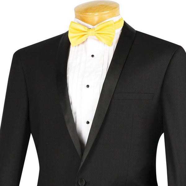 Kingsman Collection - Shawl Collar Slim Fit Tuxedo 2 Piece 1 Button Black - Black