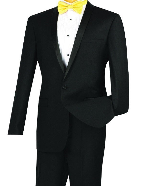 Kingsman Collection - Shawl Collar Slim Fit Tuxedo 2 Piece 1 Button Black - Black