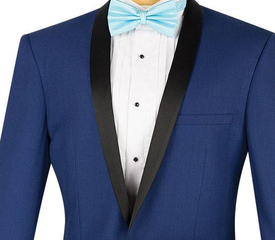Kingsman Collection - Shawl Collar Slim Fit Tuxedo 2 Piece 1 Button in Blue - Blue