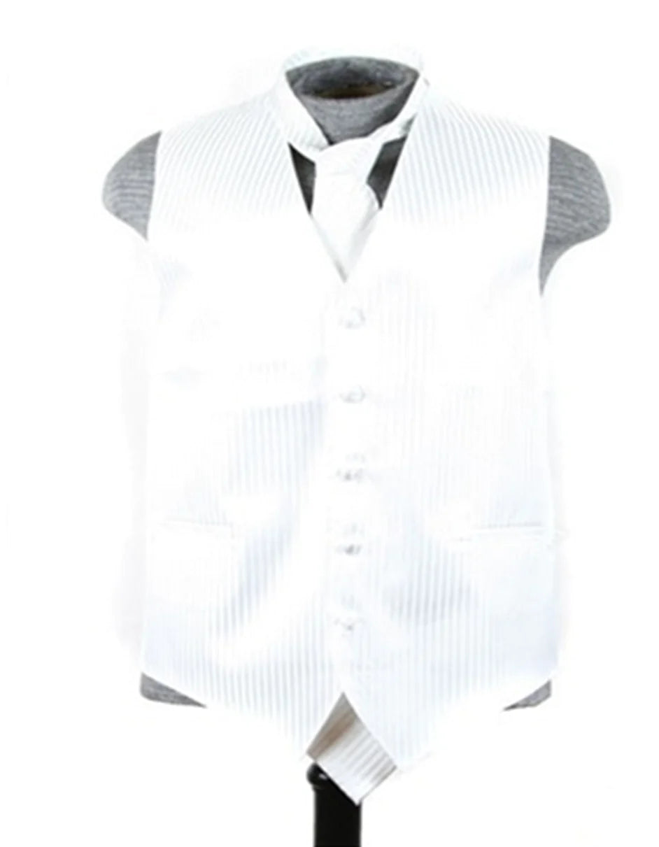 White Tonal Stripe Vest Set - Small