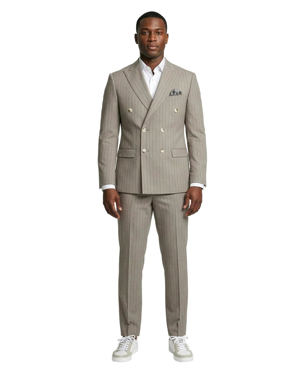 Men's Khaki Pinstripe Double Breasted Suit