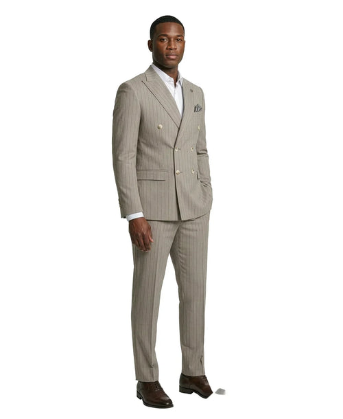 Men's Khaki Pinstripe Double Breasted Suit