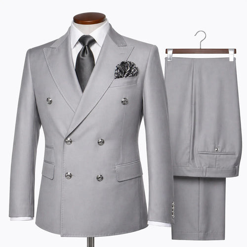 Rossi Man Silver Double Breasted Mens Modern Fit Suit
