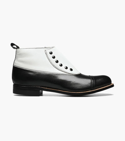 Mens 1920s Gangster Wingtip Dress Boot in Black and White