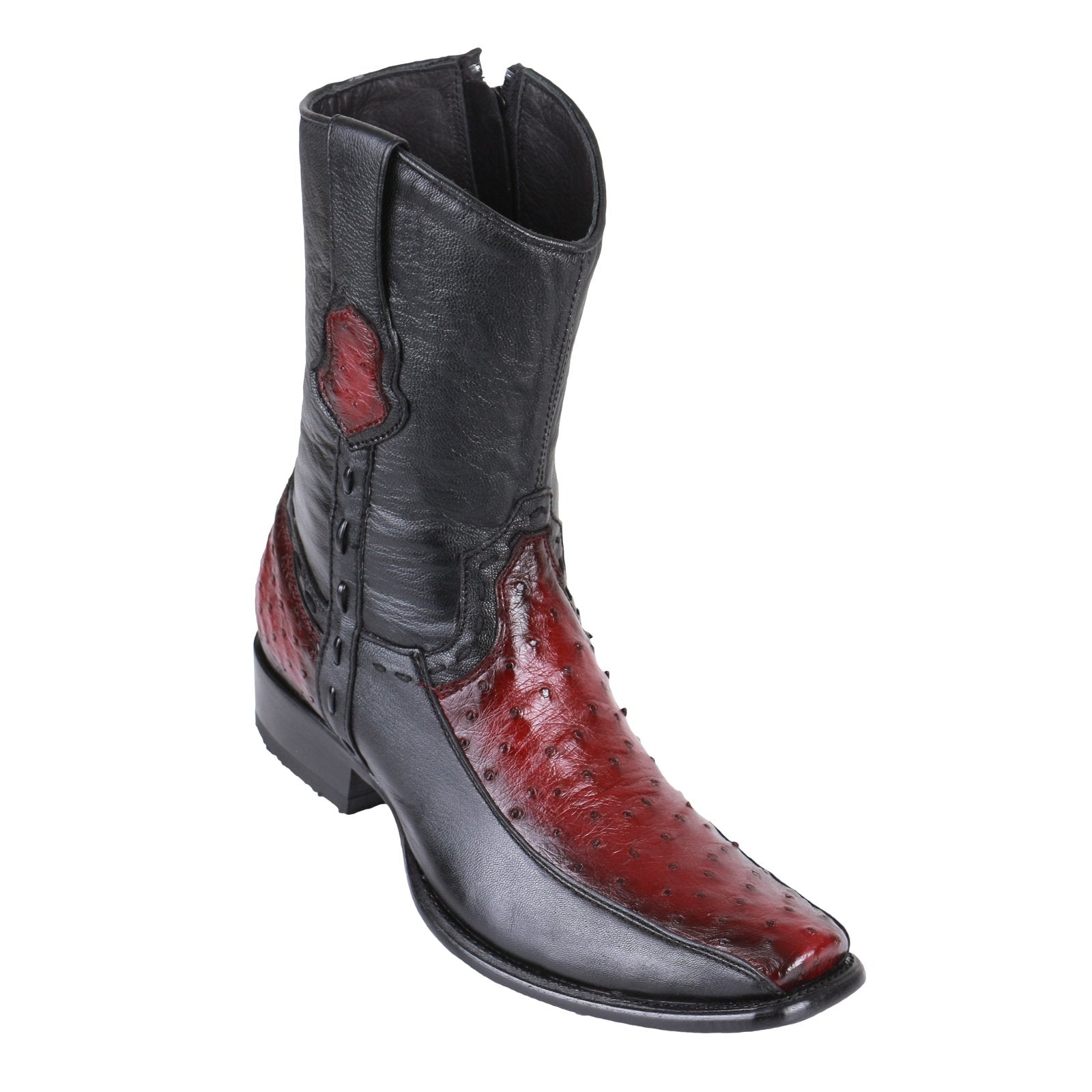King Exotic Men's Ostrich & Deer Boots Faded Burgundy - H79BF Dubai Toe - EE