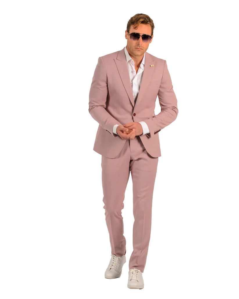 Stretch Fabric - "Blush/Red" Light Weight Suit - Slim Fitted Suit "Style #" - Blush Red