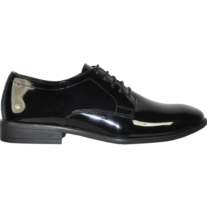 MENS CLASSIC PLAIN TOE SHINY PATENT OXFORD DRESS SHOE IN BLACK - 6.5M