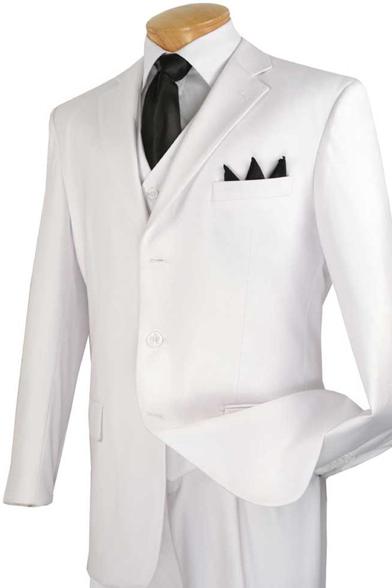 Mens 3 Button Vested Basic Wool Feel Suit in White - 36 Short