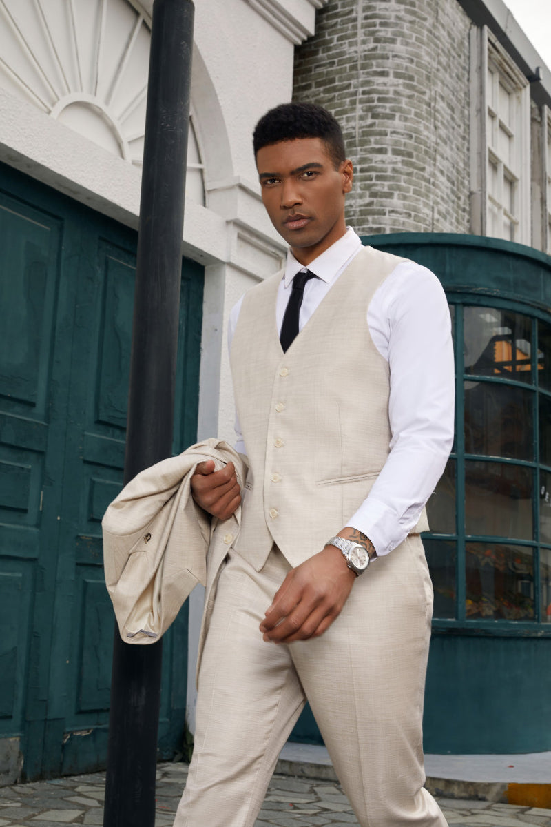 "Mens Stacy Adams Suit - Stacy Adams Suit Men's Summer Suit - Vested Peak Lapel in Light Tan" - 34 Short