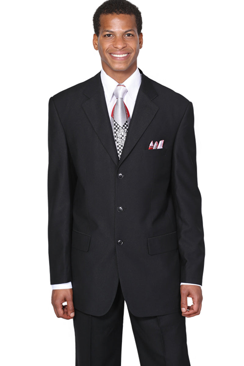 "Classic Men's 3-Button Black Wool Suit - Timeless Elegance"