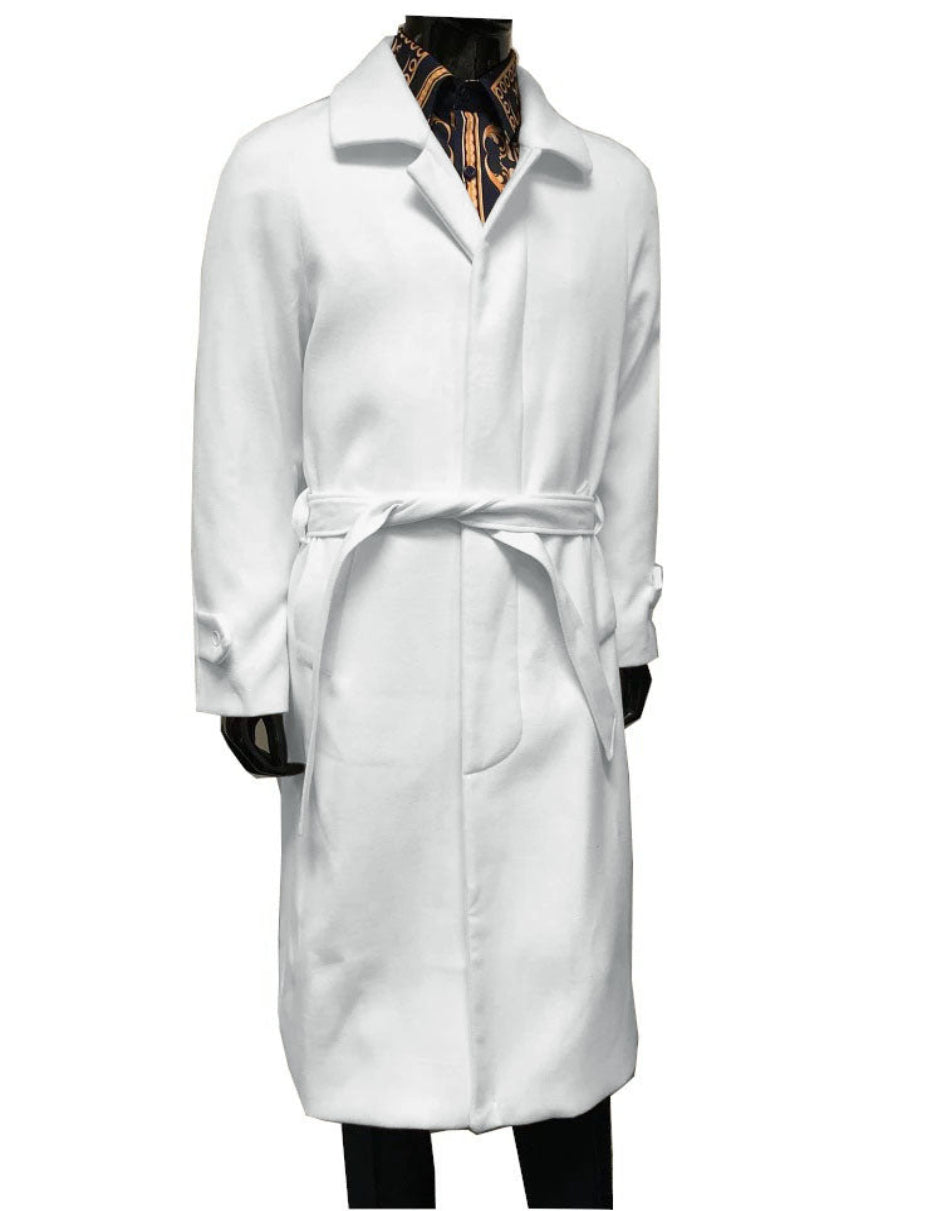 Mens Belted Wool Topcoat Off White Alberto Belt Coat Overcoat - Coat Size 38