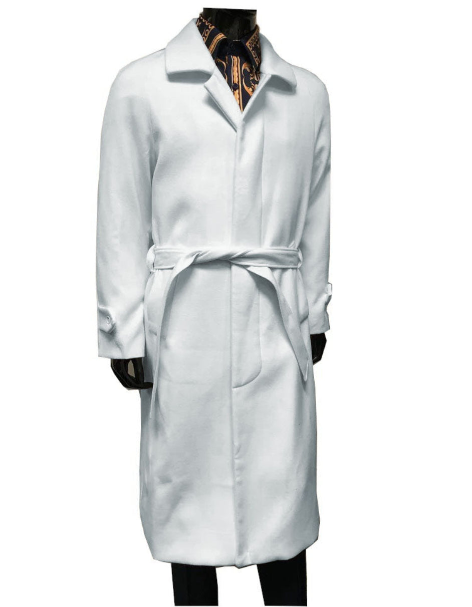 Mens Belted Wool Topcoat Off White Alberto Belt Coat Overcoat - Coat Size 38