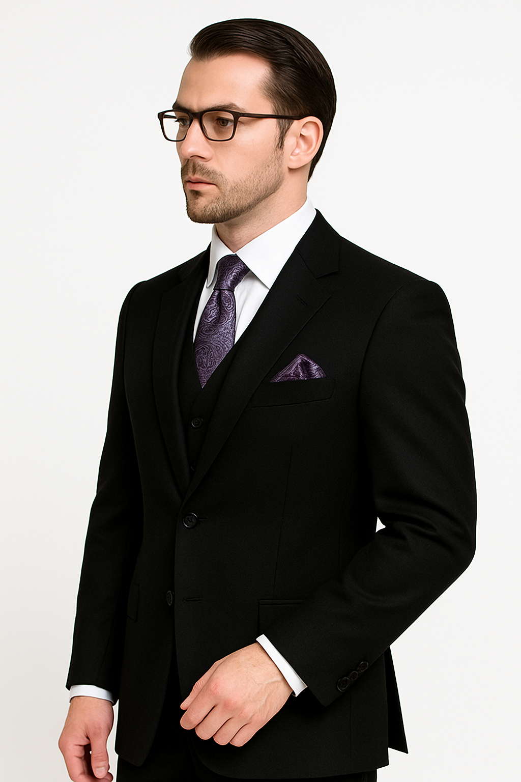 100 Percent Wool Fit Suit - Mens Wool Business EggplantSuits - New Arrival - 34 Short or Extra Small