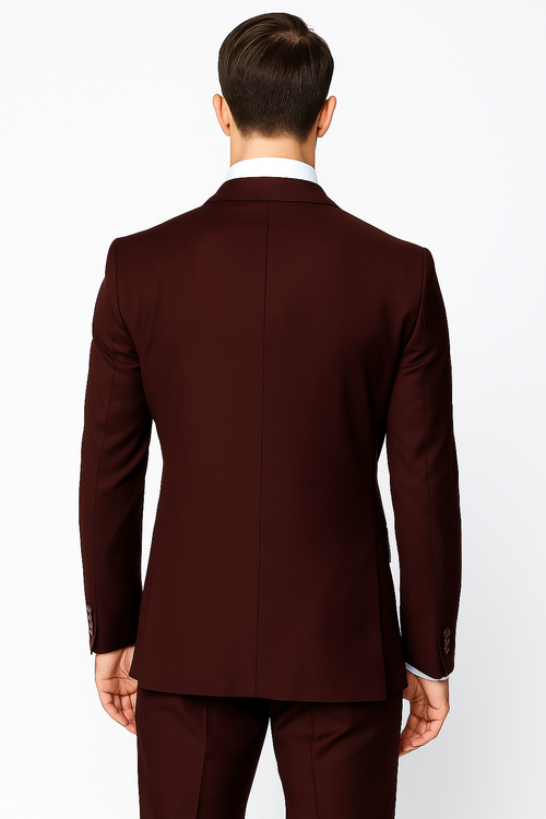 100 Percent Wool Fit Suit - Mens Wool Business EggplantSuits - New Arrival