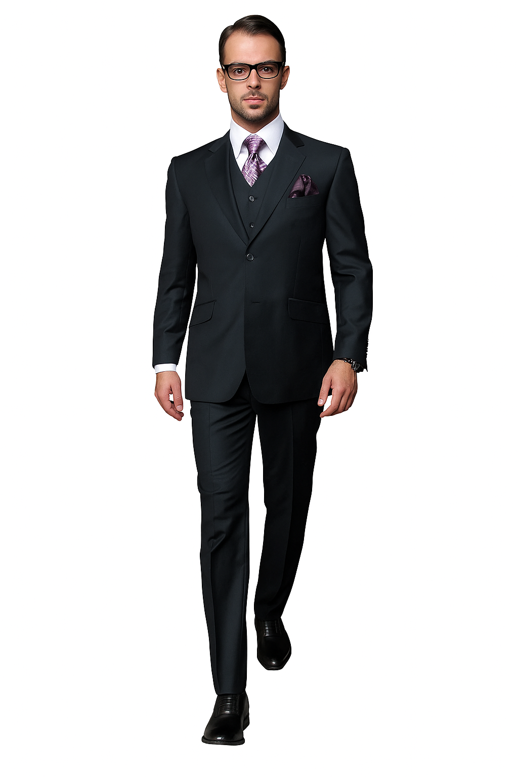 100 Percent Wool Fit Suit - Mens Wool Business EggplantSuits - New Arrival - 34 Short or Extra Small