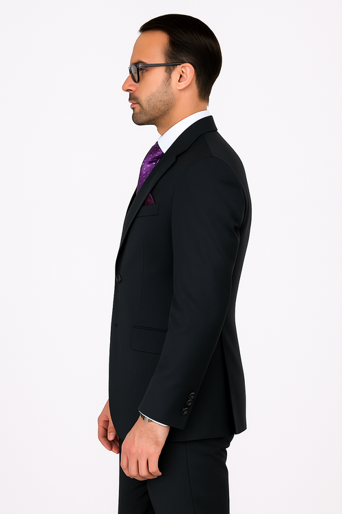 100 Percent Wool Fit Suit - Mens Wool Business EggplantSuits - New Arrival