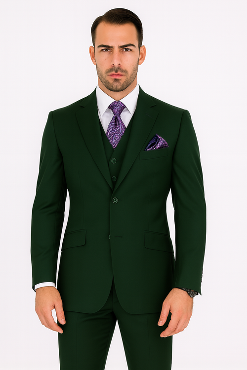 100 Percent Wool Fit Suit - Mens Wool Business EggplantSuits - New Arrival