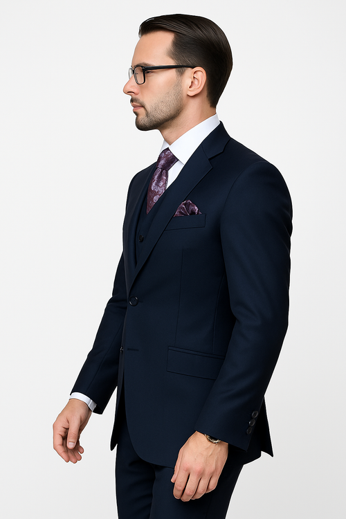 100 Percent Wool Fit Suit - Mens Wool Business EggplantSuits - New Arrival