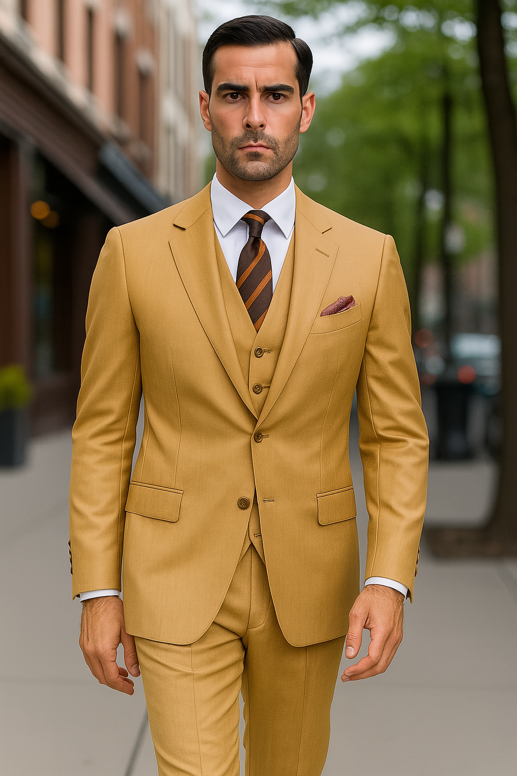 100 Percent Wool Suit - Mens Wool Business Camel Suits - 38 Short Jacket+32 Waist Adjustable 28to34)(Height: 5 4 to5 7 )(Neck 15-16.5)S-M)