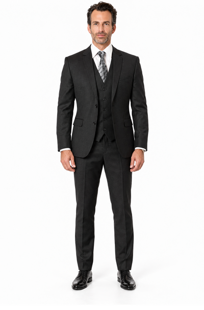100 Percent Wool Suit - Mens Wool Business Textured Black Suits