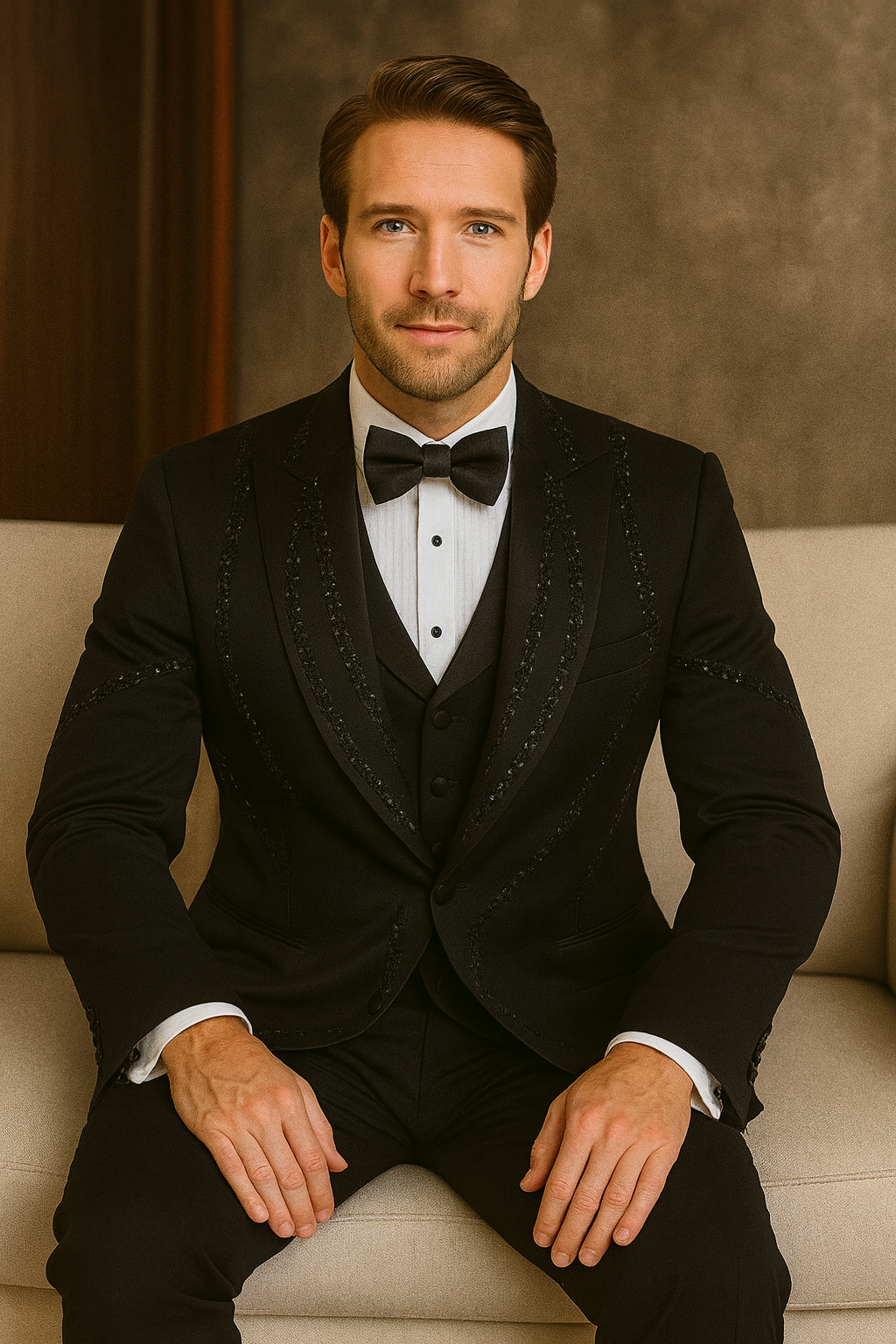 Black Italian Wool 3-Piece Modern Fit Tuxedo - 34 Short or Extra Small