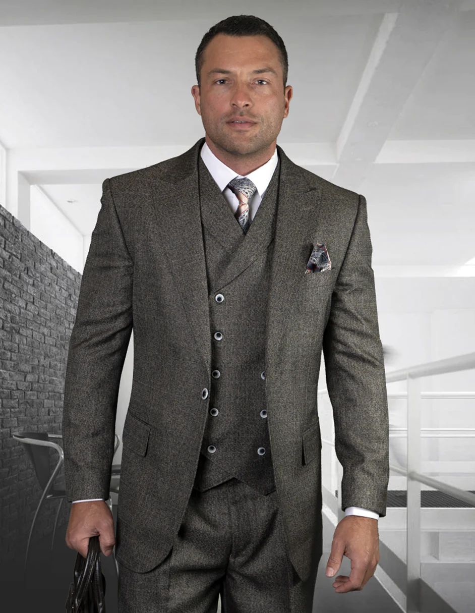 100 Percent Wool Suit - Mensl One Button  Charcoal Grey  Suits