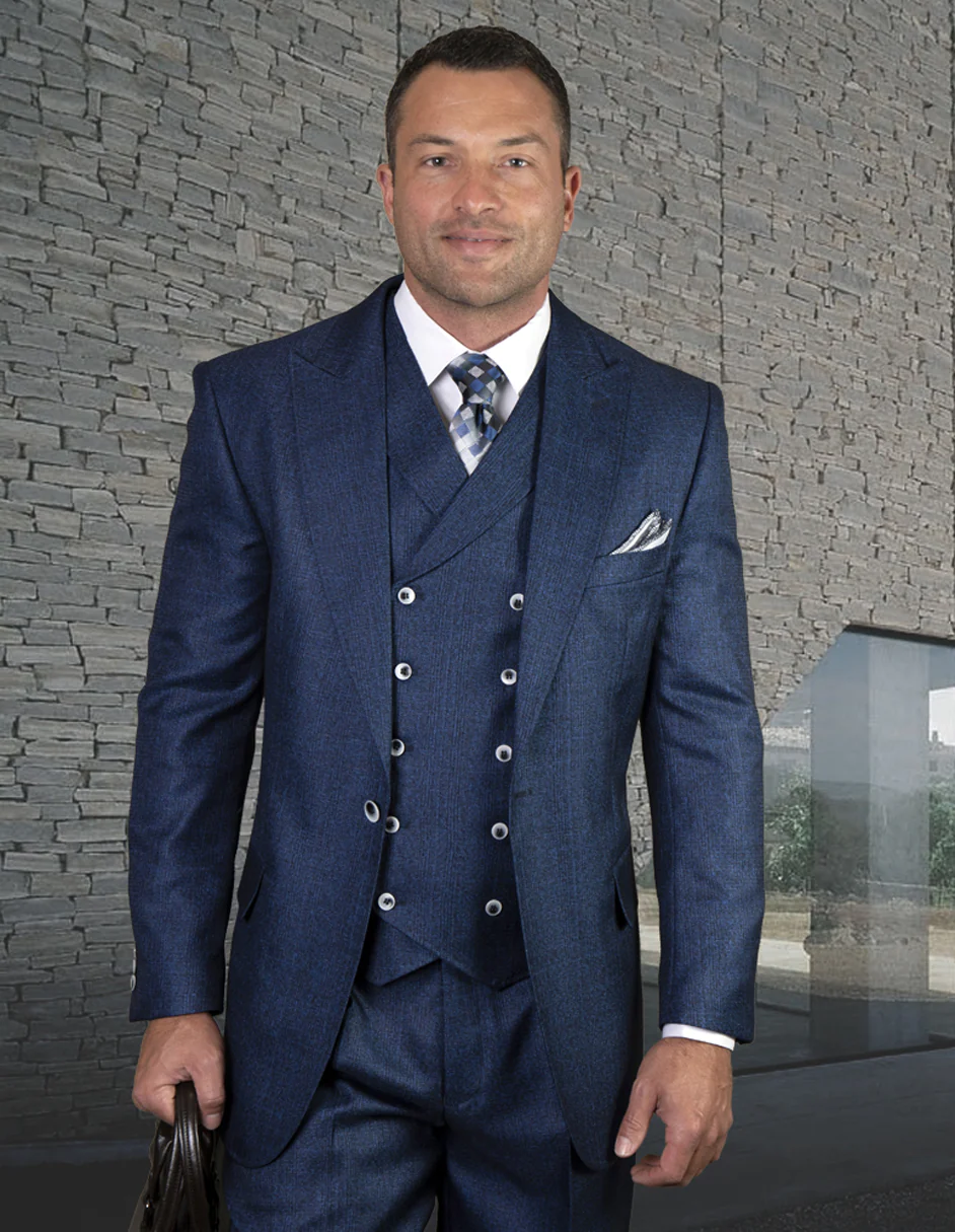100 Percent Wool Suit - Mens Classic Business Sapphire  Blue Suits