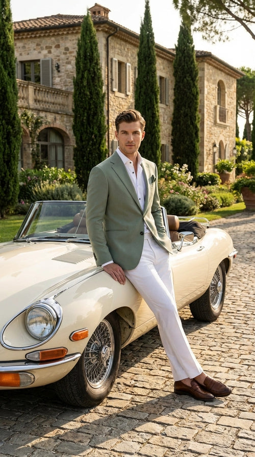 Mens Sage Green Blazer Two Button Notch Lapel Formal Jacket for Wedding, Summer and Party Wear in Light Green Sport Jacket