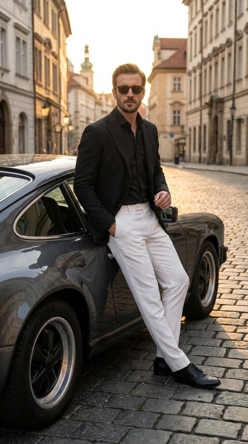 Mens Black Seersucker Blazer - Textured Two-Button Notch Lapel Formal & Summer Sport Jacket in Black Tone-on-Tone Cotton Fabric