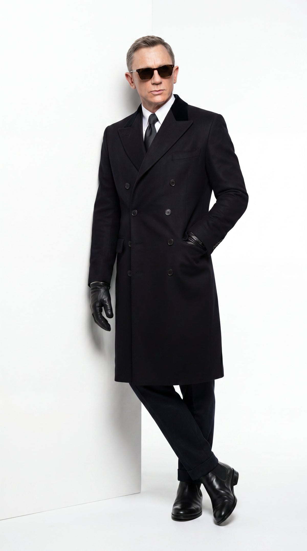 Menās Black Double Breasted Overcoat, James Bond Inspired Long Formal Coat for Weddings, Business Events, Parties, and Winter Occasions