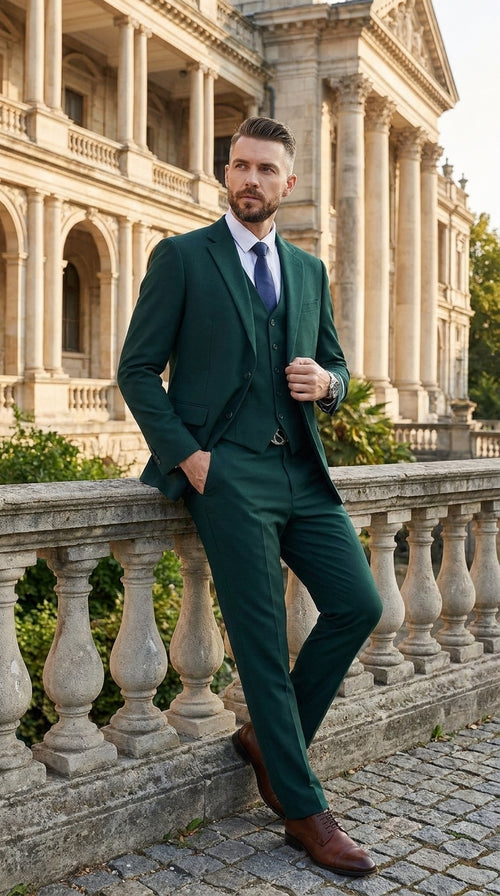 Stacy Adams Dark Teal Suit – Men’s 3-Piece Green Teal Wedding & Formal Suit Modern Fit