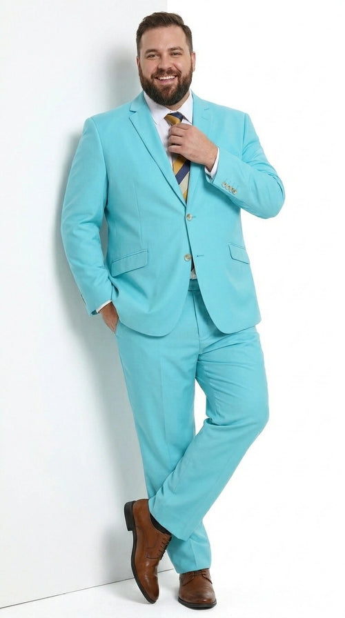 Men’s Aqua Blue 2 Piece 2 Button Suit, Formal Dress Suit for Weddings, Prom, Parties, Summer Events, Turquoise Light blue