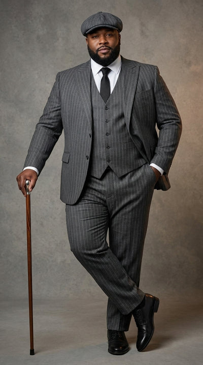 Men’s Thomas Shelby Peaky Blinders Gray Wool Suit Out fit Charcoal Grey Pinstripe 3-Piece Vintage 1920s Suit