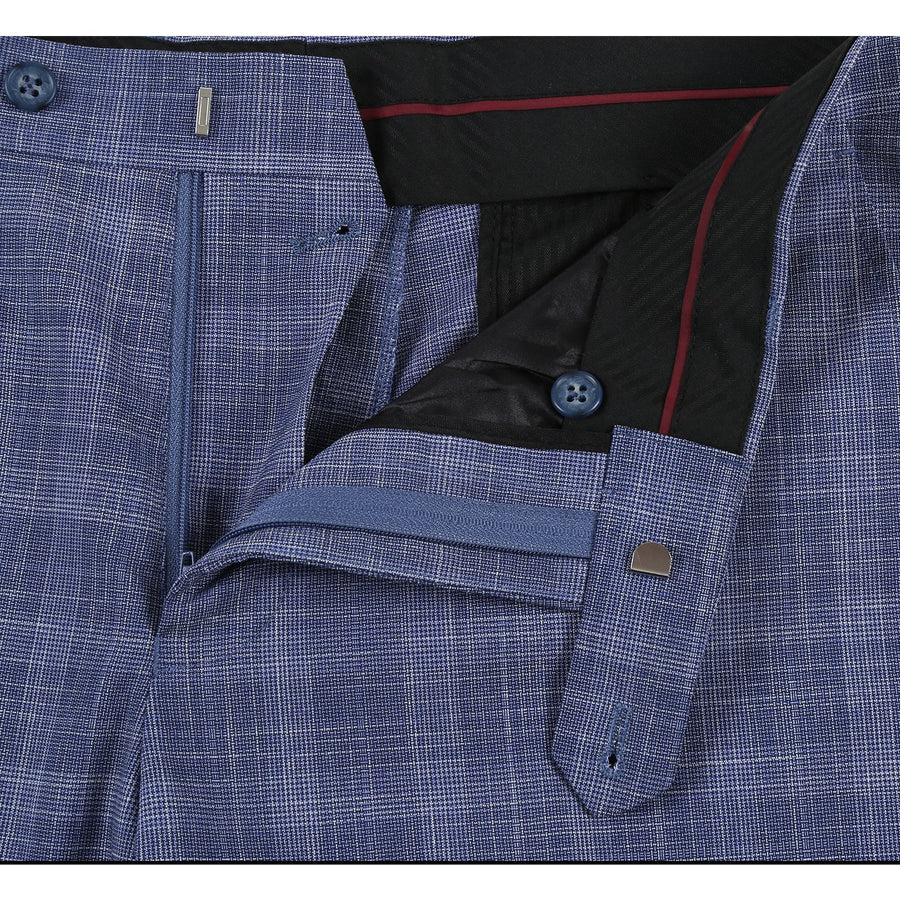 "Light Blue Slim Fit Men's Suit - Two Button, Summer Plaid Windowpane" - 46 Long