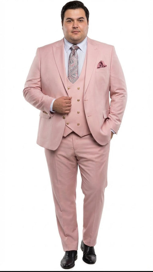 Mens Blush Pink and Gold Three-Piece Suit Tailored Fit Formal Wedding, Vested Suit By Rossiman