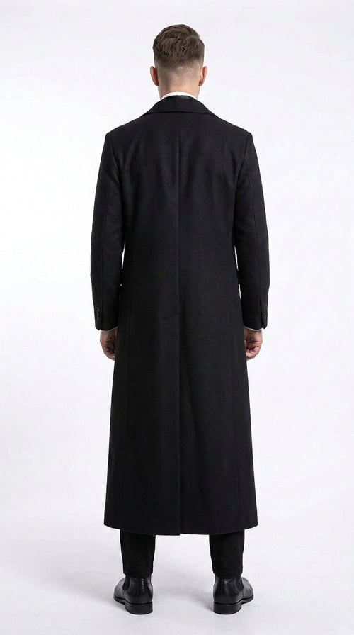 Men’s Matrix Neo Inspired Black Wool Duster Coat – Long Gothic Victorian Full Length Overcoat