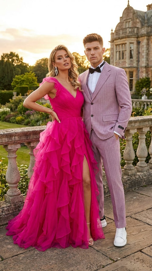 Mens Dusty Rose Pink Pinstripe Three Piece Suit with Vest | Wedding and Party Formal Wear Prom or Church Suit