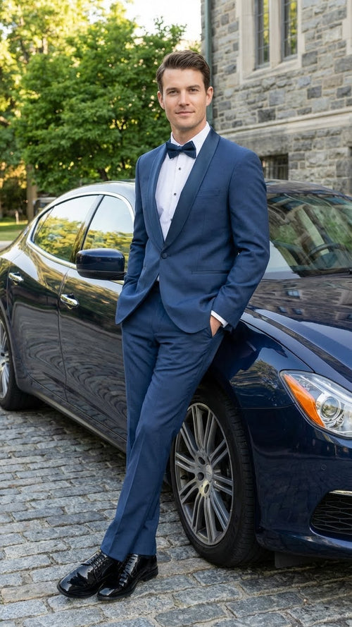 Mens Indigo Sapphire Royal Blue Tuxedo Suit Set, Classic Formal Wedding Prom Dinner Jacket Tux Light Blue Cobalt Color