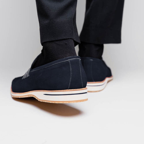 Zelli Meo 3 Suede Penny Loafers with Crocodile Accent in Navy