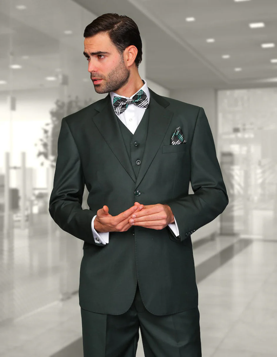 100 Percent Wool Suit - Mens  2 Button  Wool Business Hunter Green Suit