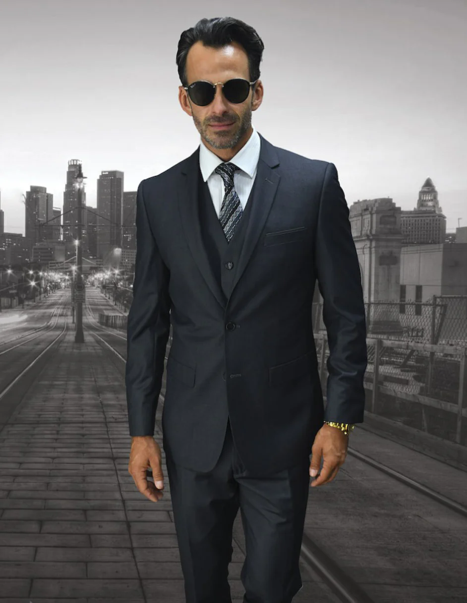 100 Percent Wool Suit - Mens Wool Business Charcoal Suits