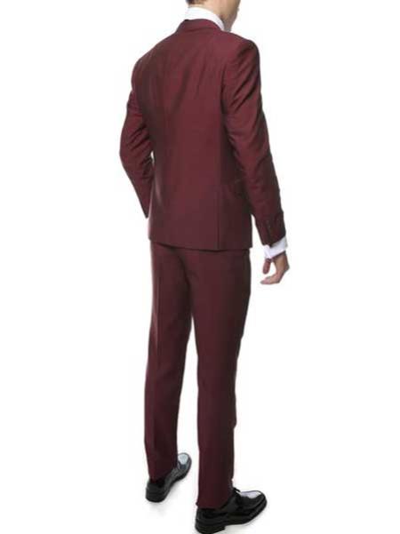 Men's Two Button Classic Burgundy ~ Wine ~ Maroon Suit Slim Fit Cheap Priced Business Suits Clearance Sale - L or Large