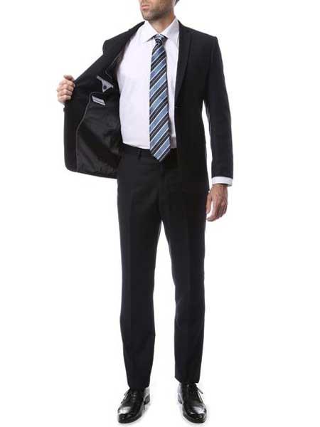 Men's 2 Button Dark Navy Blue Slim Fit Zonettie Suit - L or Large